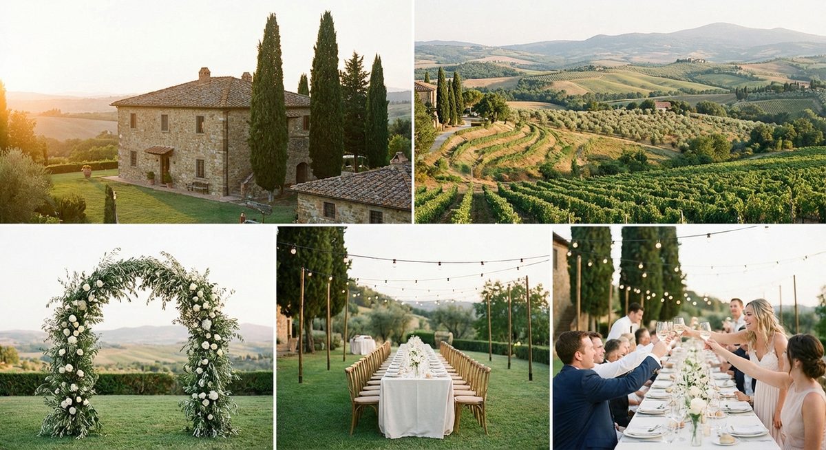 Svatba v Itálii – toskánská vila obklopená vinicemi a cypřiši